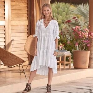 Sundance Jasmine White Eyelet Lace Tiered Hi Low Dress Small Cowgirl Coastal